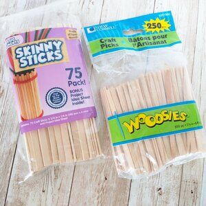 Wood Craft Sticks, Skinny Sticks, Craft Picks Mixed Lot Thin Popsicle Sticks